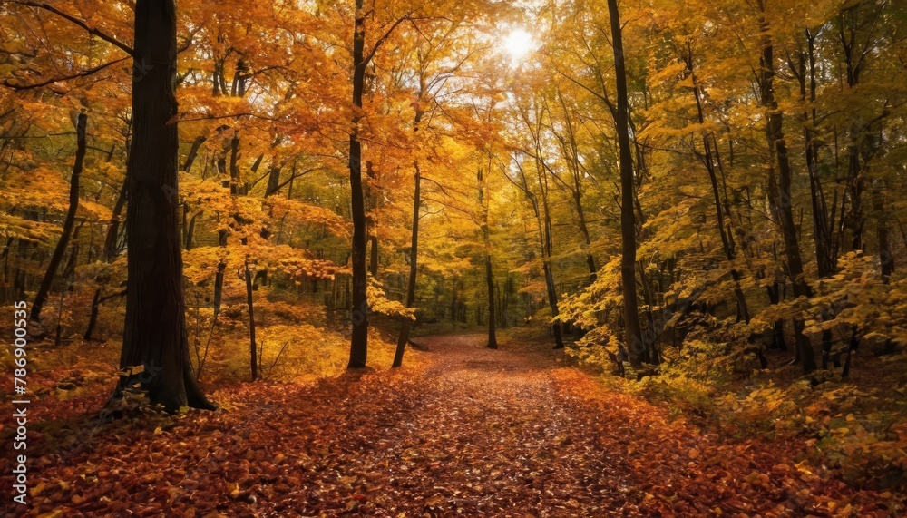 Obraz premium Very beautiful fall forest at night with an epic fall foliage