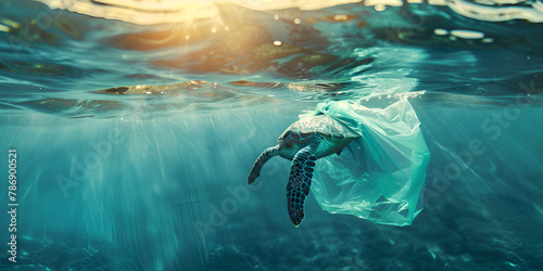 Silhouette of sea turtle gazing upwards from ocean Sea turtle in blue ocean closeup