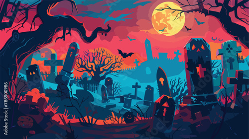 Halloween spooky flat vector background. Scary gravey