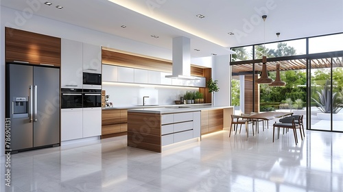 Modern kitchen interior design with luxurious furniture in a contemporary house