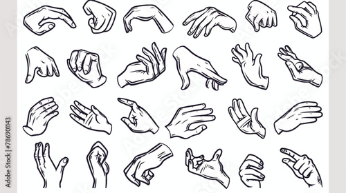 Hand gestures outline line stroke icons set. Vector 