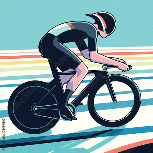 illustration of a male athlete cycling on a race track