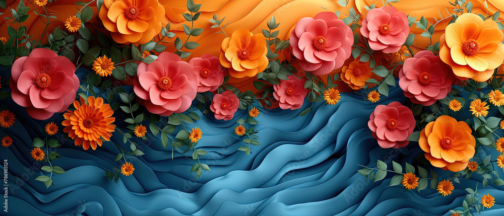 a large paper flower arrangement with many flowers a large paper flower arrangement with many flowers