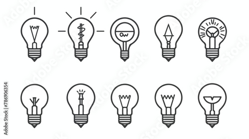 Light bulb icons thin line art set. Black vector symb