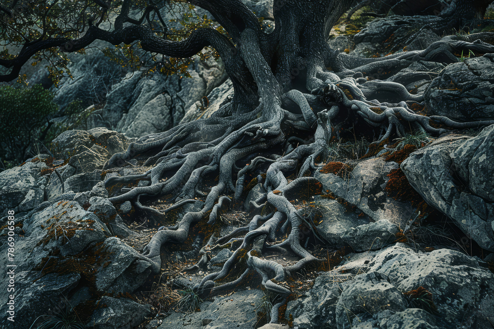 Ancient Tree with Exposed Roots on Cliff. Ancient Tree with Exposed Roots on Cliff.