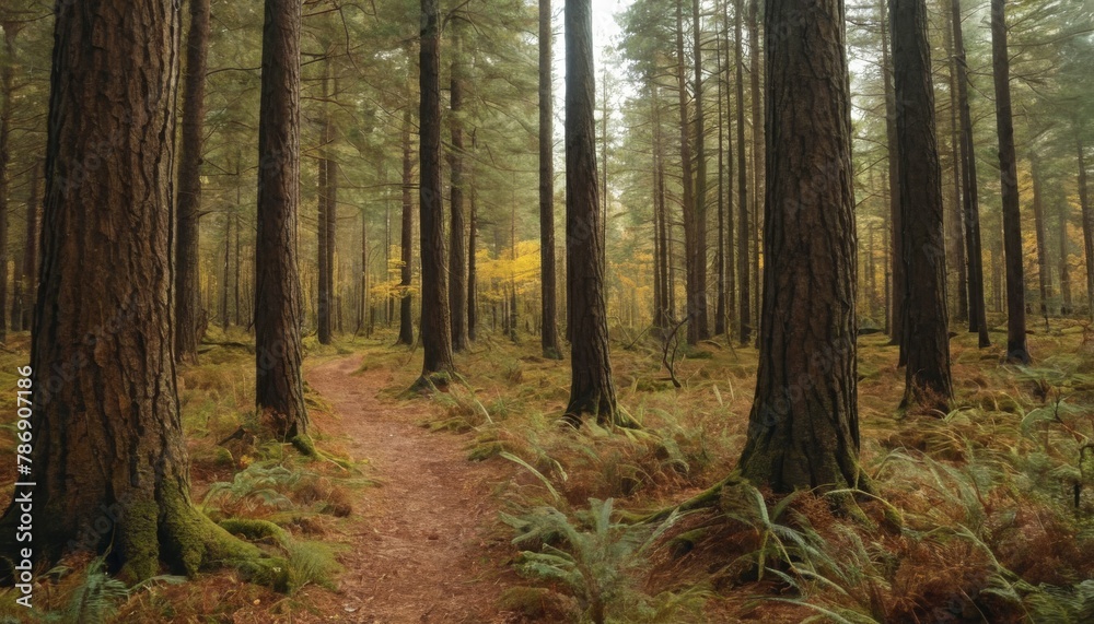 Fototapeta premium Coniferous forest in autumn day
