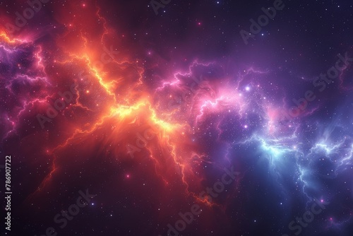 Vibrant digital art representation of a celestial nebula with dynamic red and blue tones photo