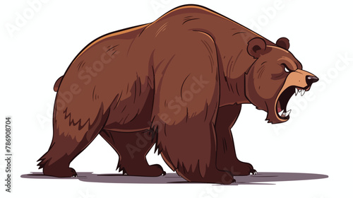 Cartoon angry bear Growling flat vector isolated on white