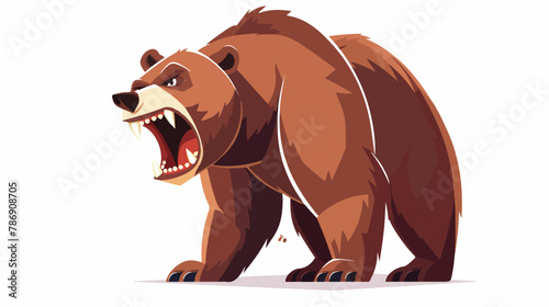 Cartoon angry bear Growling flat vector isolated on white