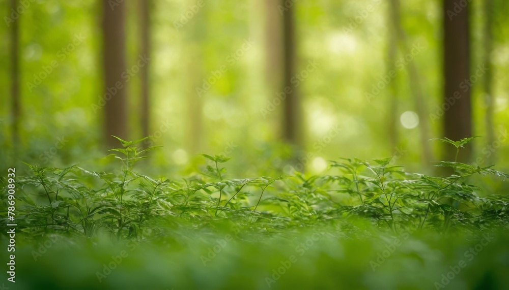 Fototapeta premium Green bokeh background from nature forest out of focus
