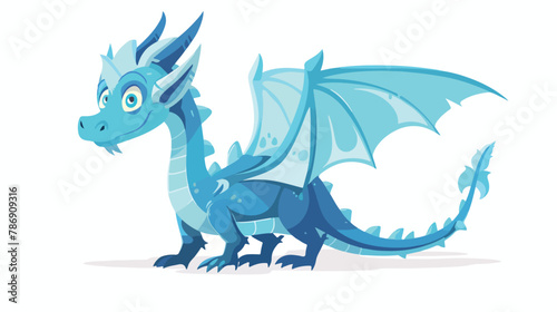 Cartoon blue dragon bounces. Vector illustration on white