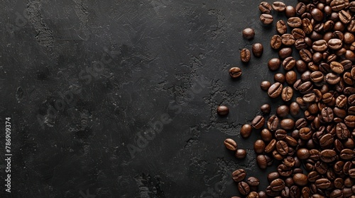 Scattered Coffee Beans Set Against a Sophisticated Black Background 