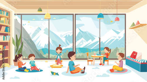 Modern elite kindergarten playroom with great mountain