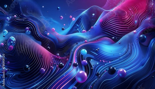 Pink and blue glowing waves on a dark background.