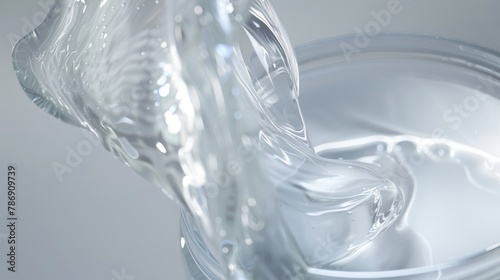 Macro View of Transparent Cosmetic Gel Droplets and Waves.