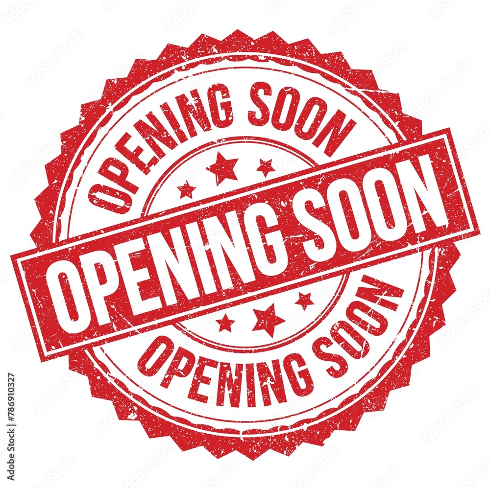 OPENING SOON text on red round stamp sign OPENING SOON text on red round stamp sign