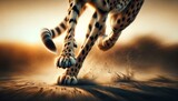 A depiction of the powerful hind legs of a cheetah in full stride, capturing the movement and raw power.