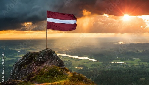 The Flag of Latvia On The Mountain