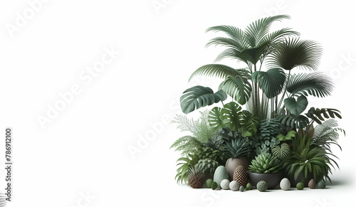 Tropical leaves foliage plants bush floral arrangement nature backdrop on  isolated background  generative ai