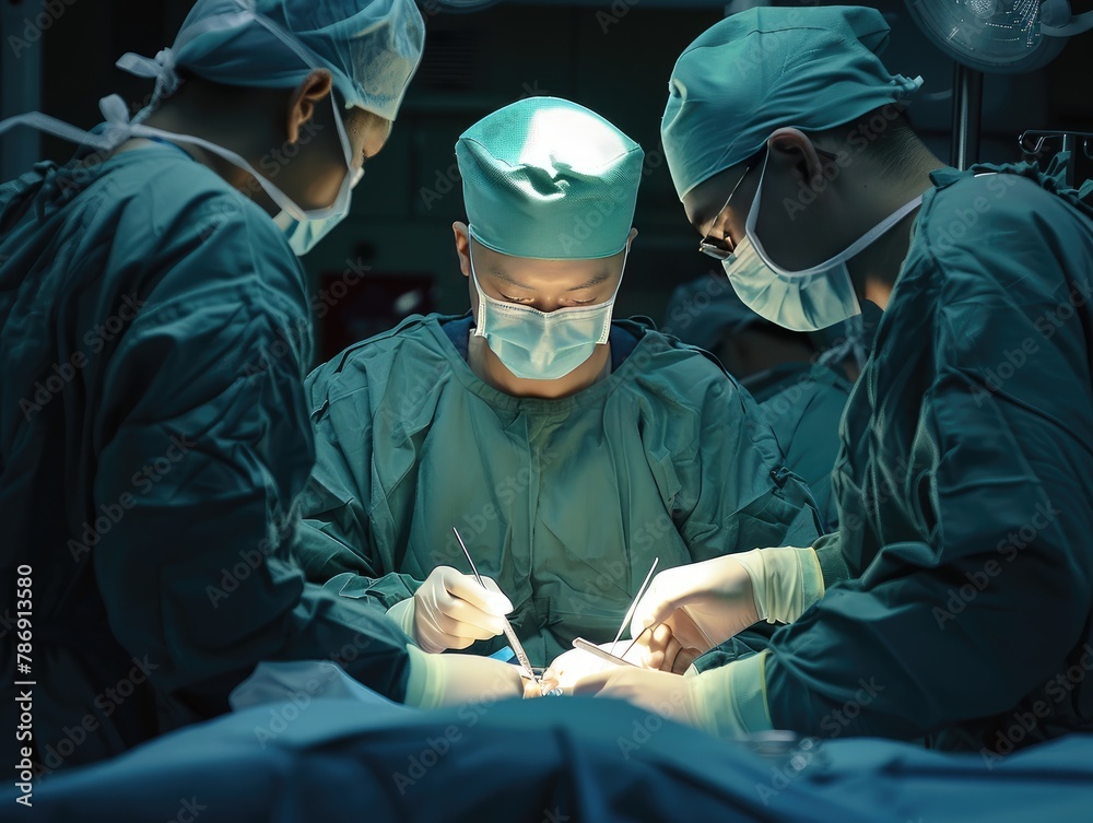 Several doctors in the operating room are working Several doctors in the operating room are working