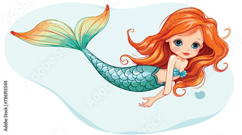 Cartoon little mermaid . Siren. Sea theme. vector illustration