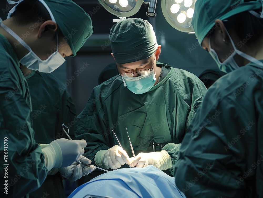 Several doctors in the operating room are working Several doctors in the operating room are working