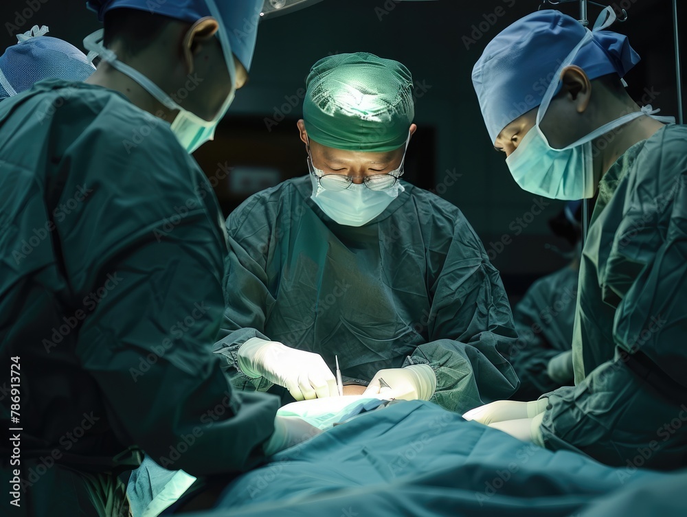 Several doctors in the operating room are working Several doctors in the operating room are working