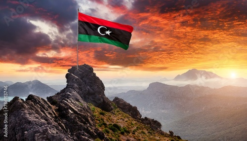 The Flag of Libya On The Mountain.