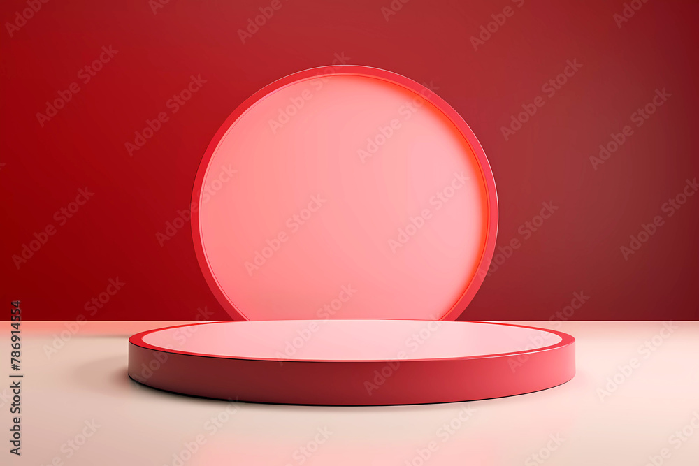 Geometric red podium for product placement. Generative ai design concept art.