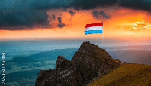 The Flag of Luxembourg On The Mountain.