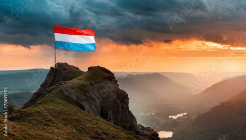 The Flag of Luxembourg On The Mountain.