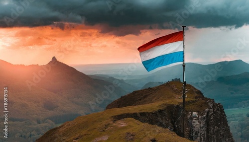 The Flag of Luxembourg On The Mountain.