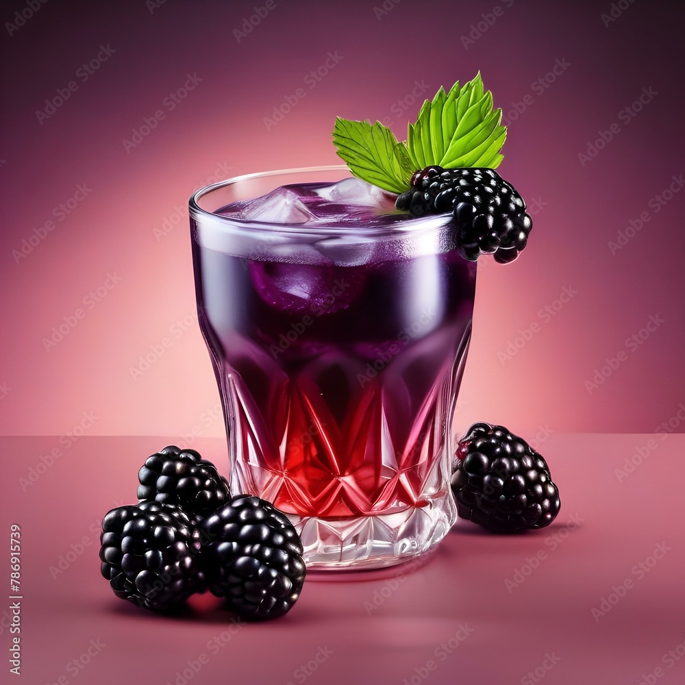 A glass of fizzy blackberry soda with a blackberry2 A glass of fizzy blackberry soda with a blackberry2