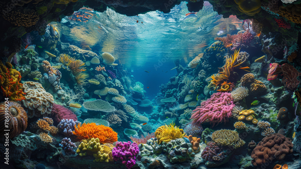 Fototapeta premium Vibrant Coral Reef Ecosystem Underwater.