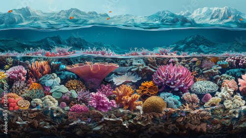 Vibrant Coral Reef Ecosystem Underwater. © bajita111122