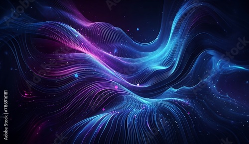 Pink and blue glowing waves on a dark background.