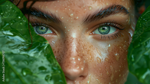 A Mystical View Of A Woman Surrounded By Lush Greenery, Dewy Skin