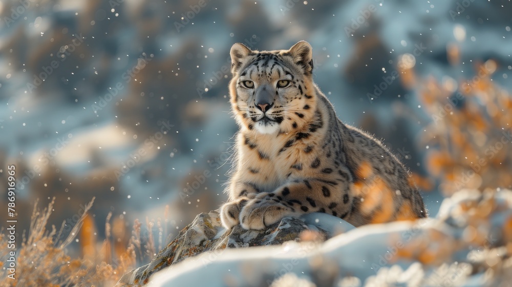 Fototapeta premium A leopard with the snowflake