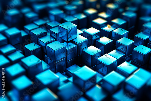 A blue image of many cubes with a blue background.