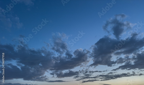 Beautiful view of a blue sky at sunset with gray clouds