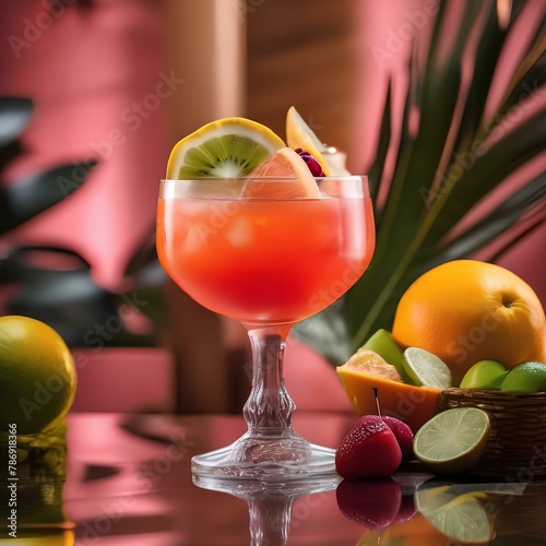 A tropical rum punch cocktail with fruit slices5