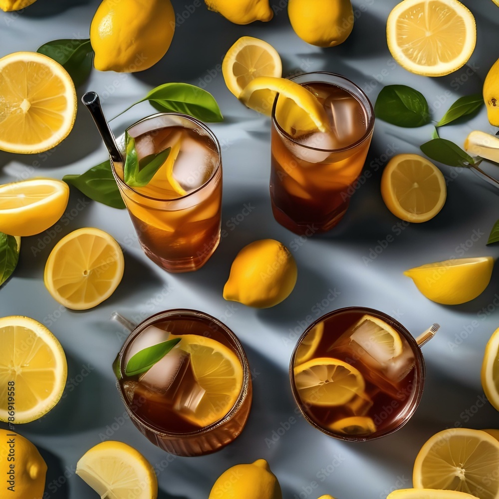 A glass of iced black tea with a lemon slice2