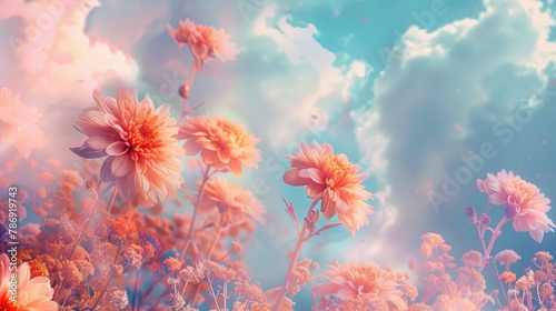 Chrysanthemums in the sky flower patterned backdrop