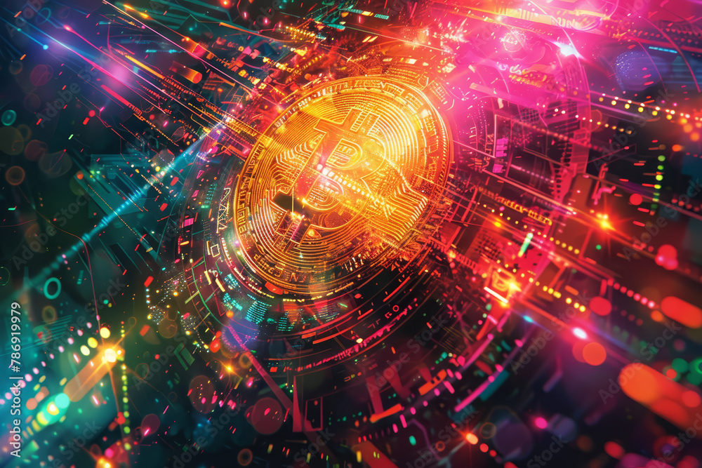Obraz premium Bitcoin Cryptocurrency Digital Illustration.