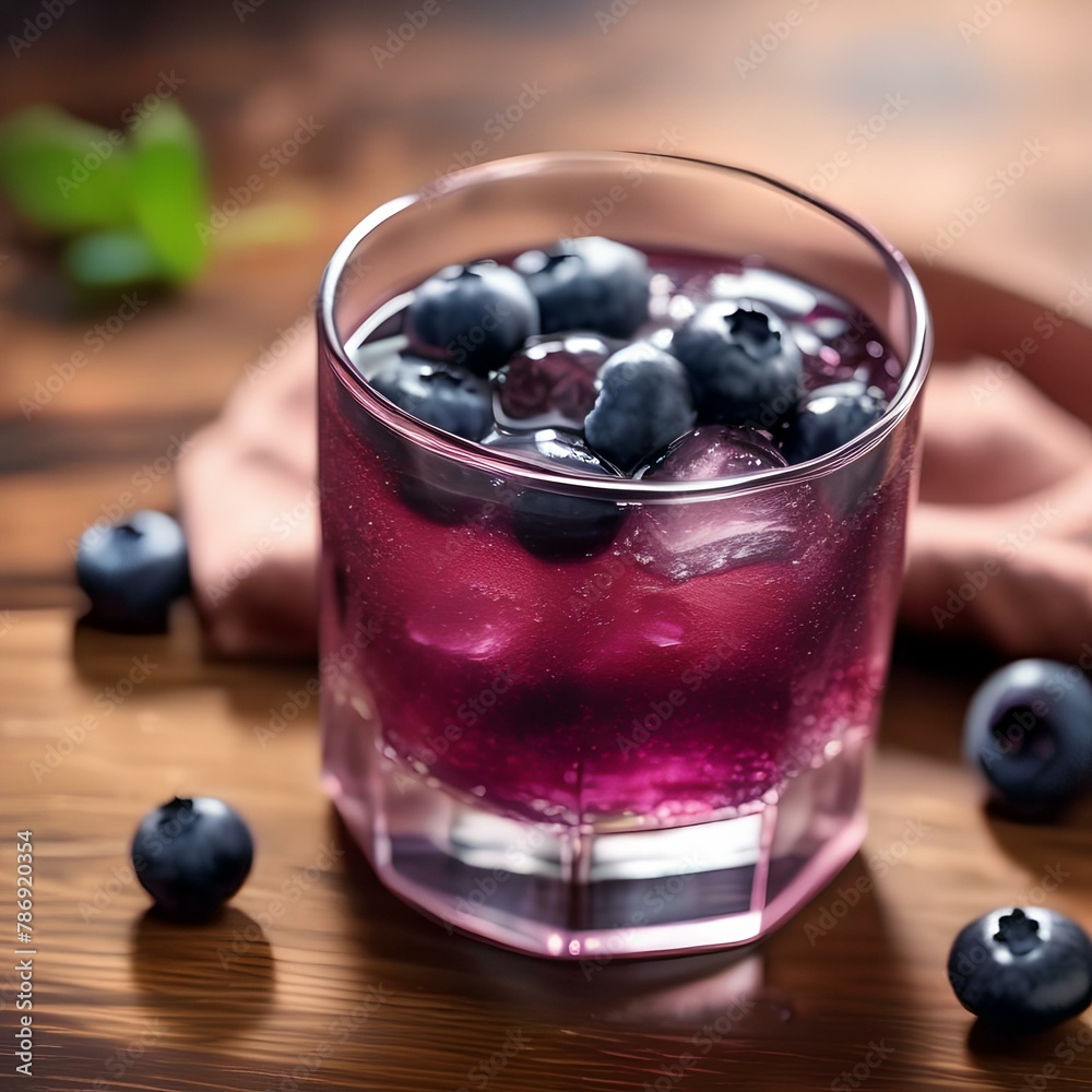 A glass of fizzy blueberry soda with a blueberry2 A glass of fizzy blueberry soda with a blueberry2