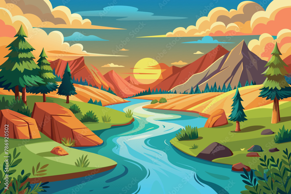 River Landscape  cartoon vector Illustration flat style artwork concept
