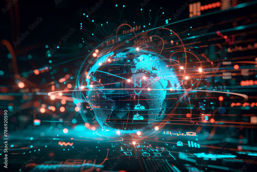 Digital representation of a glowing global network showcasing international connectivity and data exchange across the world. Digital representation of a glowing global network showcasing international connectivity and data exchange across the world.