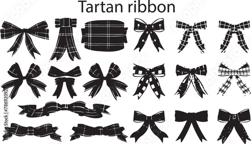Set of Silhouette Tartan Ribbon vector illustration. Black and white Silhouette Tartan Ribbon vector design