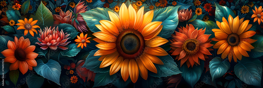 background with flowers,
 Illustrations Sunflower