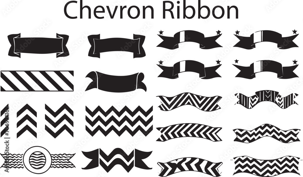 Fototapeta premium Set of Beautiful Chevron Ribbon Silhouette vector collection. Black Chevron Ribbon Decorative Beautiful Tittle background Shape vector illustration